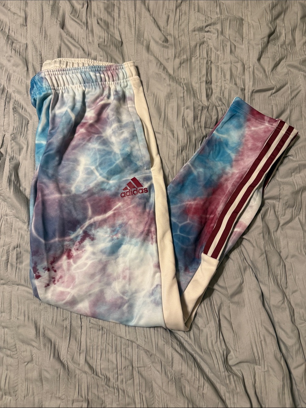 adidas men’s Tie-Dye Joggers in Blue & Burgundy